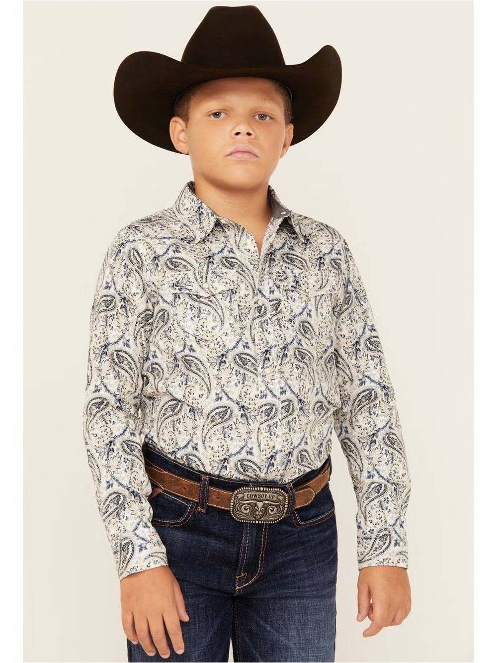 CODY JAMES BOYS' RODEO RUNWAY PAISLEY PRINT LONG SLEEVE SNAP WESTERN SHIRT XL